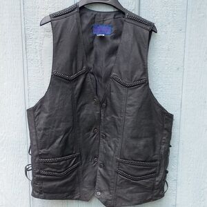 Montana Premium Grade Leather Biker Vest Unique Braiding XL